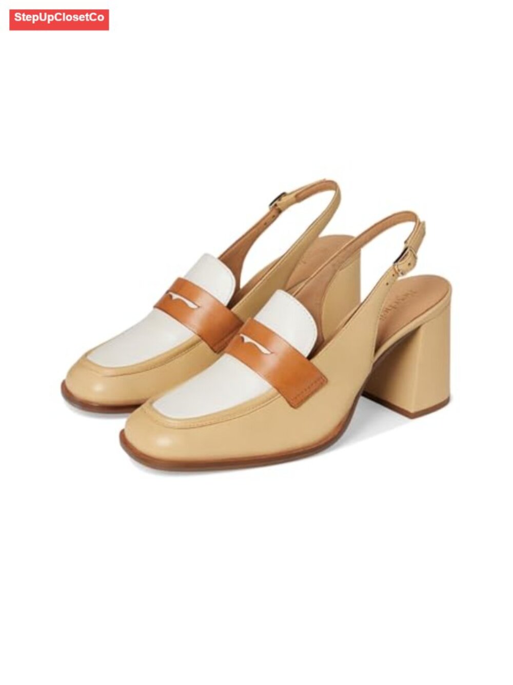 Slingback Loafer Heel Leather Square Toe Block Heel